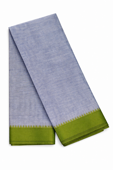 Rani Rich Cotton Saree – Grey With OliveGreen Thread Border