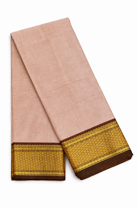 Rani Rich Cotton Saree – Biscuit With Brown Zari Border