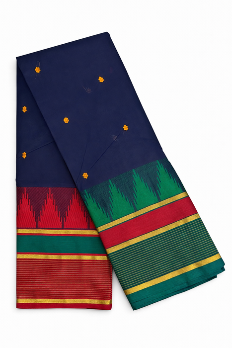 Rani Rich Cotton Saree – DarkBlue With Red Thread Border