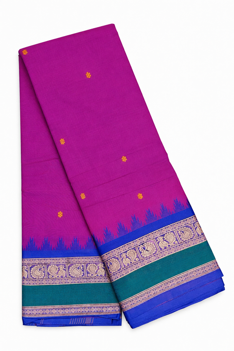 Rani Rich Cotton Saree – Magenta With Violet Thread Border