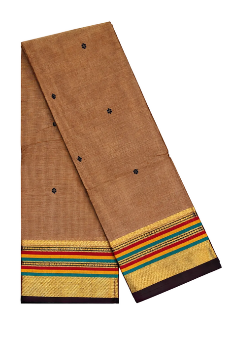 Brown saree with colorful border Handloom Sarees