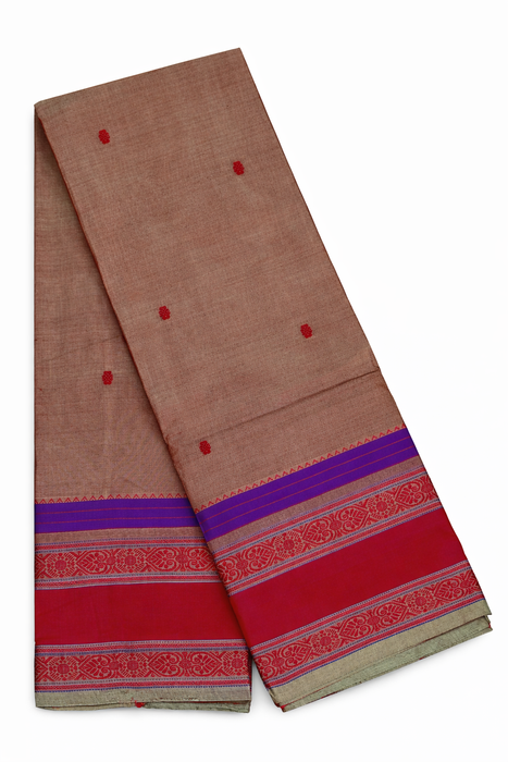 Rani Handloom Rich Cotton Saree – LightBrown With Maroon Thread Border