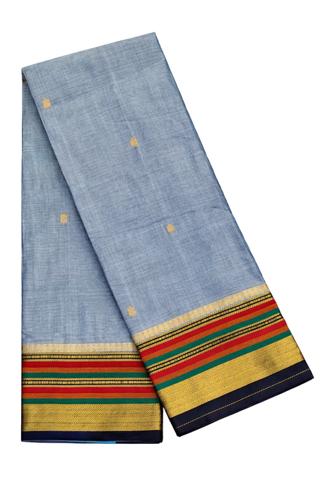 Rani Handloom Rich Cotton Saree – Grey With Black Zari Border