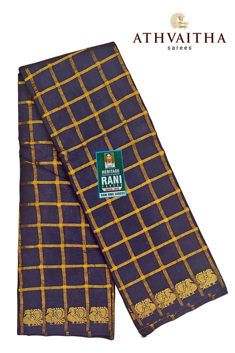 Rani Sungudi Cotton Big Zari Checks Self - DarkBlue