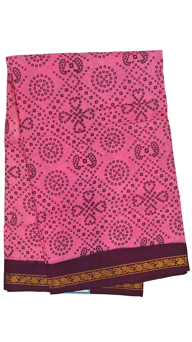 Rani Sungudi Cotton Sarees Double Side Zari Border circle Dot -BabyPink-Purple