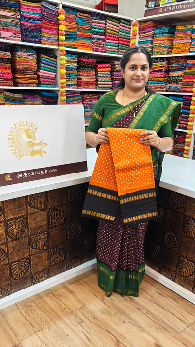 Rani Sungudi Cotton Achukattu Doubleside Contrast Annamayil Border One Dot
