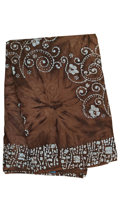 Rani Sarees Cotton Sarees With Blouse Hand Art Wax Print-Chocolate