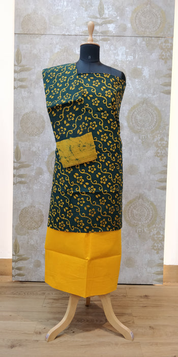 Rani Chudidhar Material-Bottle Green-Yellow-013