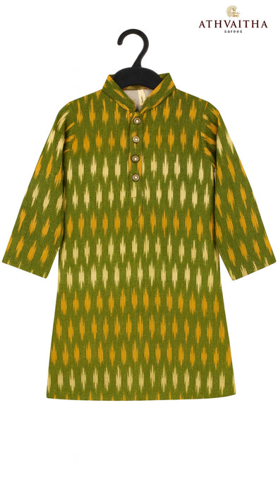 Boys Handloom Ikkat Cotton Kurta 5 Years – Green