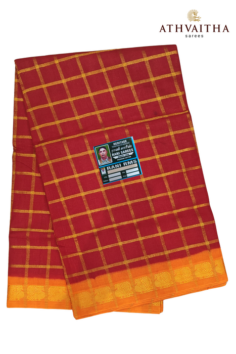 Rani Sungudi Premium Cotton Big Zari Checks-Maroon