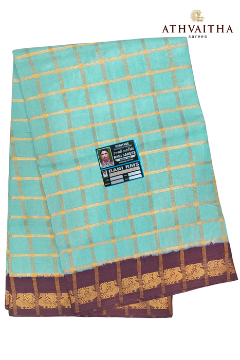 Rani Sungudi Premium Cotton Big Zari Checks-Sea Blue