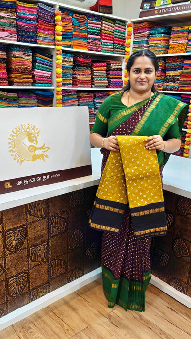 Rani Sungudi Cotton Achukattu Doubleside Contrast Annamayil Border Mukkattu