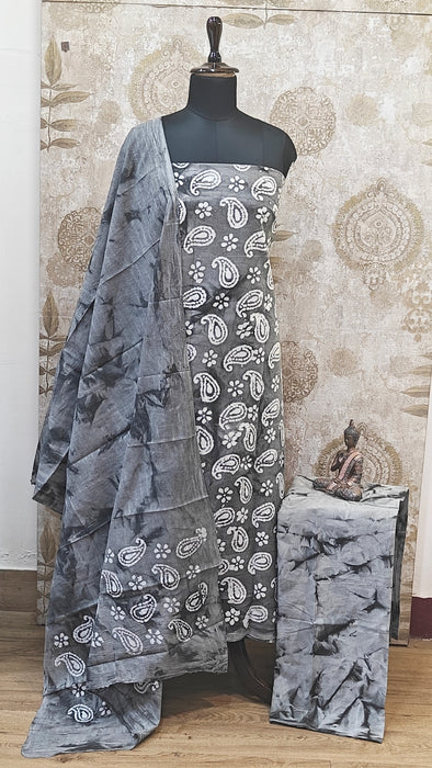 Rani Sungudi Cotton Salwar Material - Grey