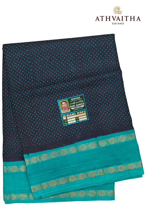 Rani Sungudi Madurai Cotton Small 1Dot With Contrast Rudraksha Border  - 10.5Yards Madisar