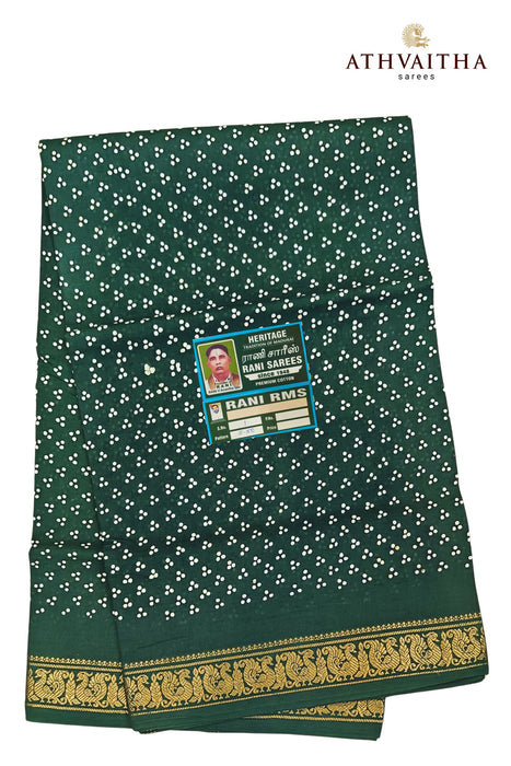 Madurai Sungudi Heritage Rani Three Dot With Doubleside Peacock Border -Self