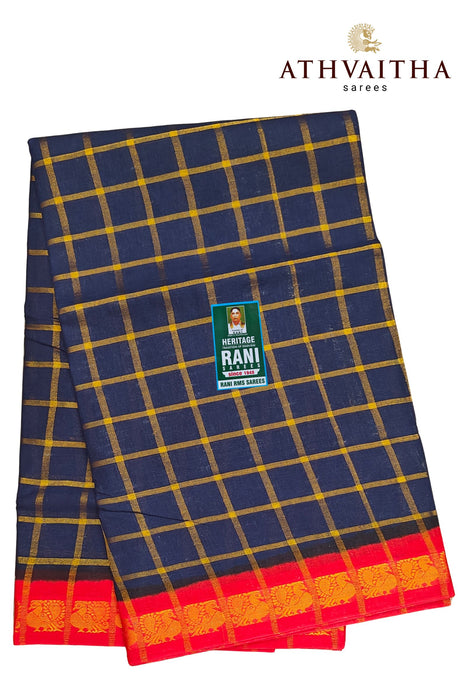 Rani Sungudi Premium Cotton Big Zari Checks-RoyalBlue-Red