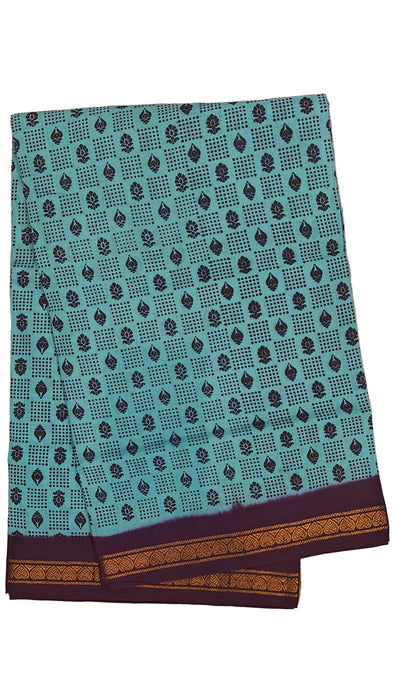 Rani Sungudi Cotton Sarees Double Side Zari Border Dot Flower - SkyBlue-Purple