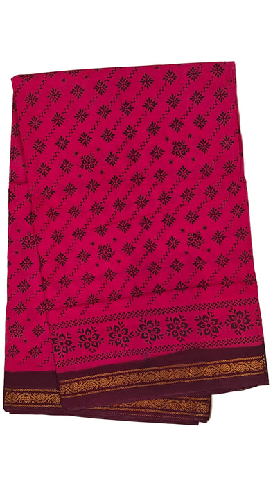Rani Sungudi Cotton Sarees Double Side Zari Border Small Flower Print-Pink-Maroon