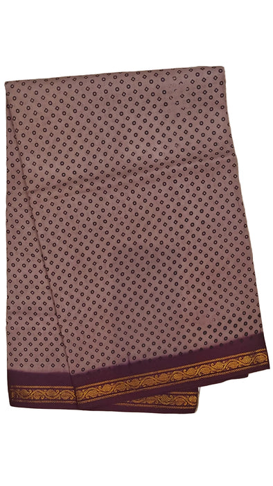 Rani Sungudi Cotton Sarees Double Side Zari Border Polka Dot -Chocolate-Purple