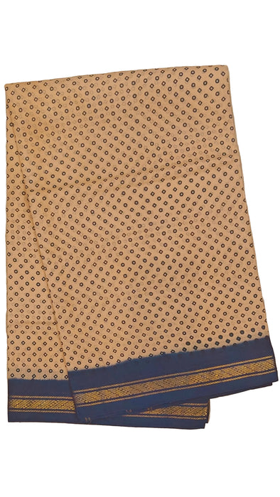 Rani Sungudi Cotton Sarees Double Side Zari Border Polka Dot -Sandal-DarkBlue
