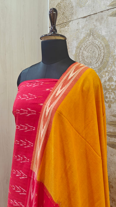 Ikkat Pochampally Pure Cotton Salwar Material -Red With Orange