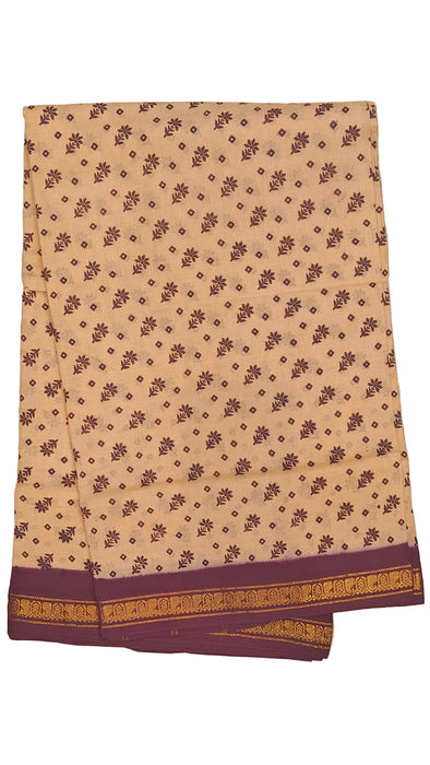 Rani Sungudi Cotton Sarees Double Side Zari Border Flower Print-Sandal-Purple
