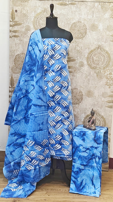 Rani Sungudi Cotton Salwar Material - InkBlue