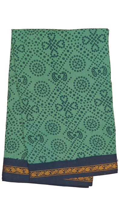 Rani Sungudi Cotton Sarees Double Side Zari Border circle Dot -Surfgreen-DarkBlue