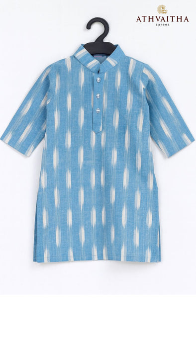 Boys Handloom Ikkat Cotton Kurta 3 Years – SkyBlue