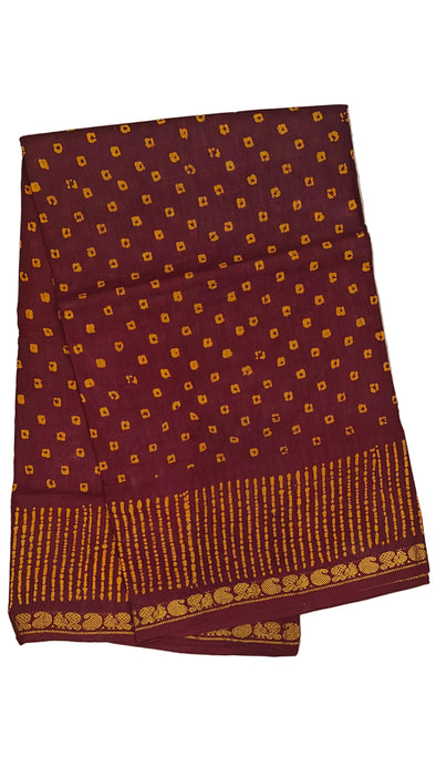Rani Sungudi Saree Doubleside 1inch Border Self - Chakra Bandini-Brown