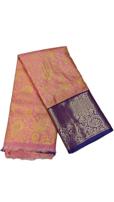 Pattu pavadai sattai Material and Langa blouse for kids and women-Baby Pink with Royal Blue