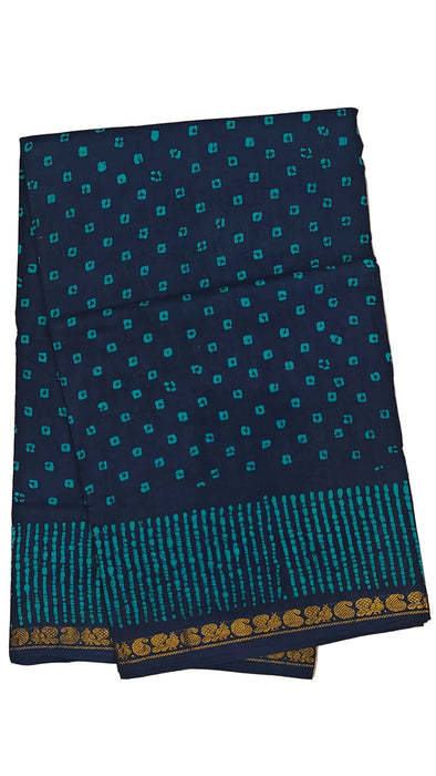Rani Sungudi Saree Doubleside 1inch Border Self - Chakra Bandini-NavyBlue