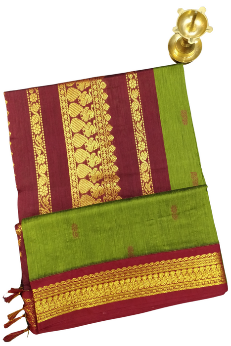 Kalyani Cotton Butta Gold- Green With Maroon