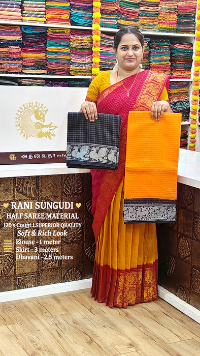 Rani Sungudi Half Saree Material-Orange-Black