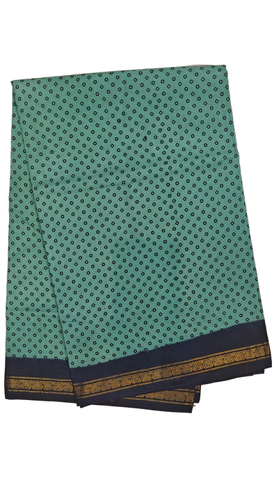 Rani Sungudi Cotton Sarees Double Side Zari Border Polka Dot -Surf Green With Dark Blue