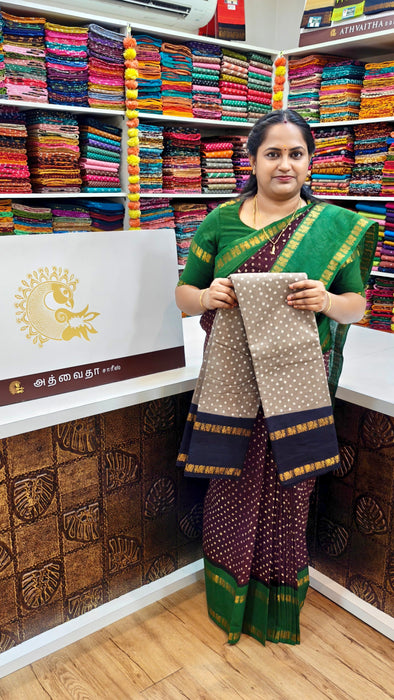 Rani Sungudi Cotton Achukattu Doubleside Contrast Annamayil Border One Dot