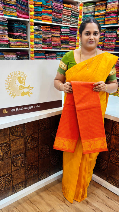 Sungudi Cotton Zari Checks Saree – Handcrafted Elegance from Madurai -Orange Red