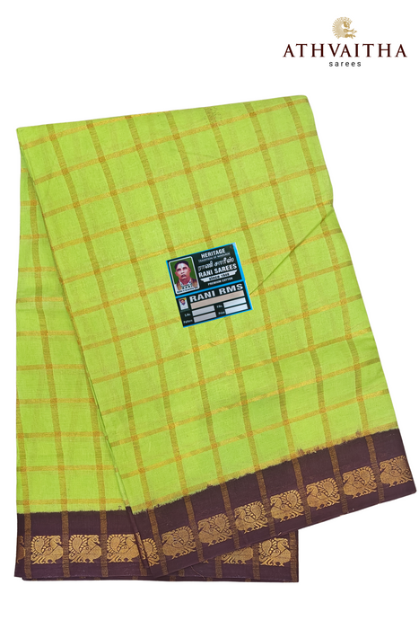 Rani Sungudi Premium Cotton Big Zari Checks-Shena Green