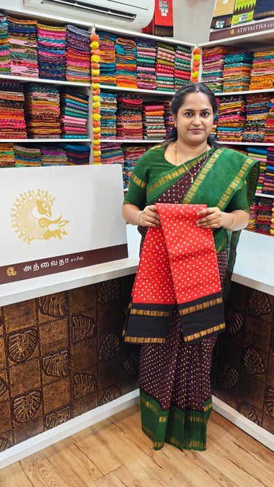 Rani Sungudi Cotton Achukattu Doubleside Contrast Annamayil Border One Dot