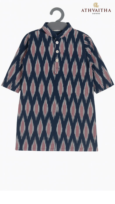 Boys Handloom Ikkat Cotton Kurta 2 Years – Blue Multicolor Print