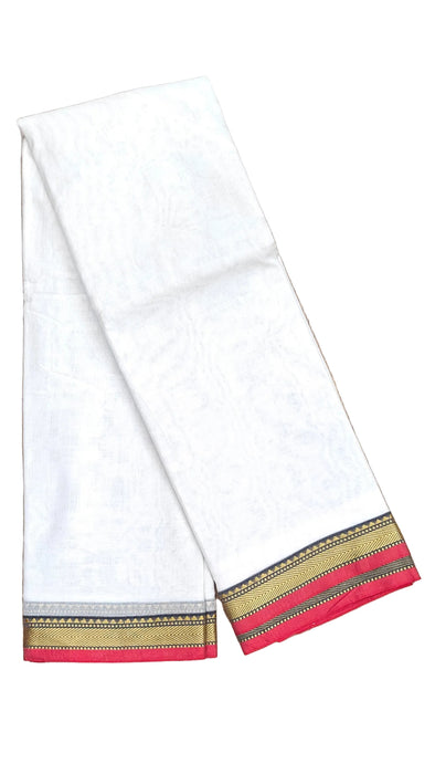 Narayanpet Cotton Saree - White With Red Thread Border