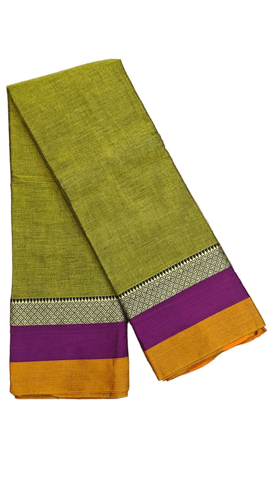 Narayanpet Cotton Saree - OliveGreen Thread Border
