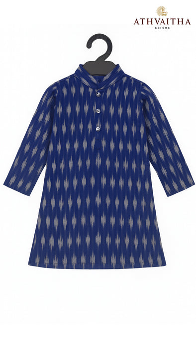 Boys Handloom Ikkat Cotton Kurta 1 Year – Blue Multicolor Print