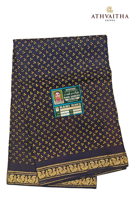 Madurai Sungudi Heritage Rani Three Dot With Doubleside Peacock Border -Self