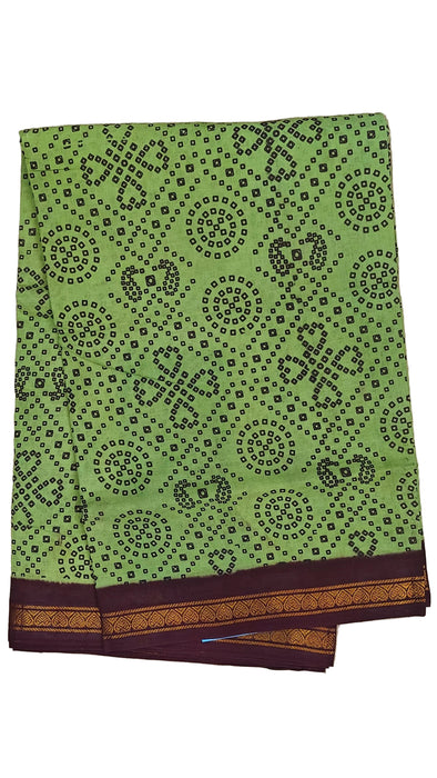 Rani Sungudi Cotton Sarees Double Side Zari Border circle Dot -Pistagreen-Maroon