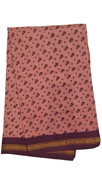 Rani Sungudi Cotton Sarees Double Side Zari Border Flower Print-Chocolate-Maroon