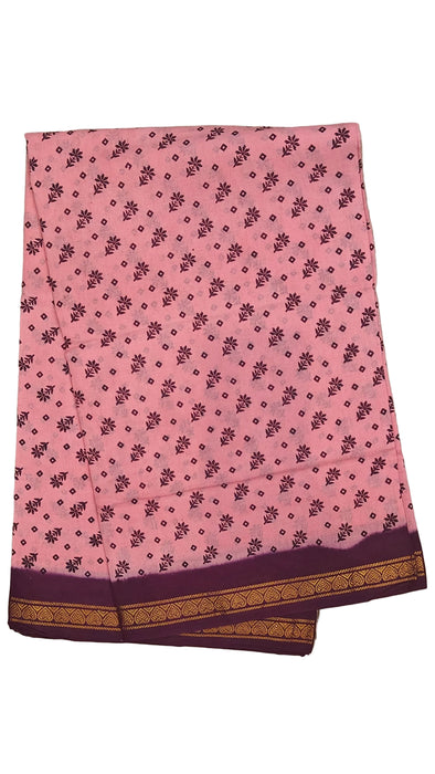 Rani Sungudi Cotton Sarees Double Side Zari Border Flower Print-BabyPink-Purple