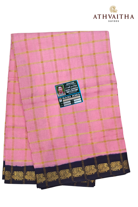 Rani Sungudi Premium Cotton Big Zari Checks-Baby Pink