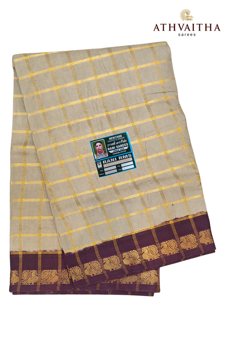 Rani Sungudi Premium Cotton Big Zari Checks- Biscuit