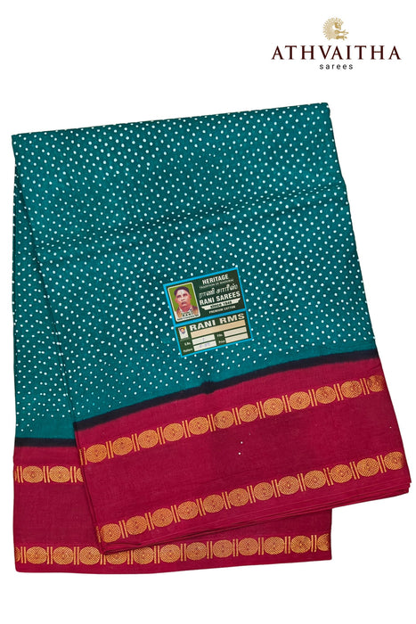 Rani Sungudi Madurai Cotton Small 1Dot With Contrast Rudraksha Border  - 10.5Yards Madisar